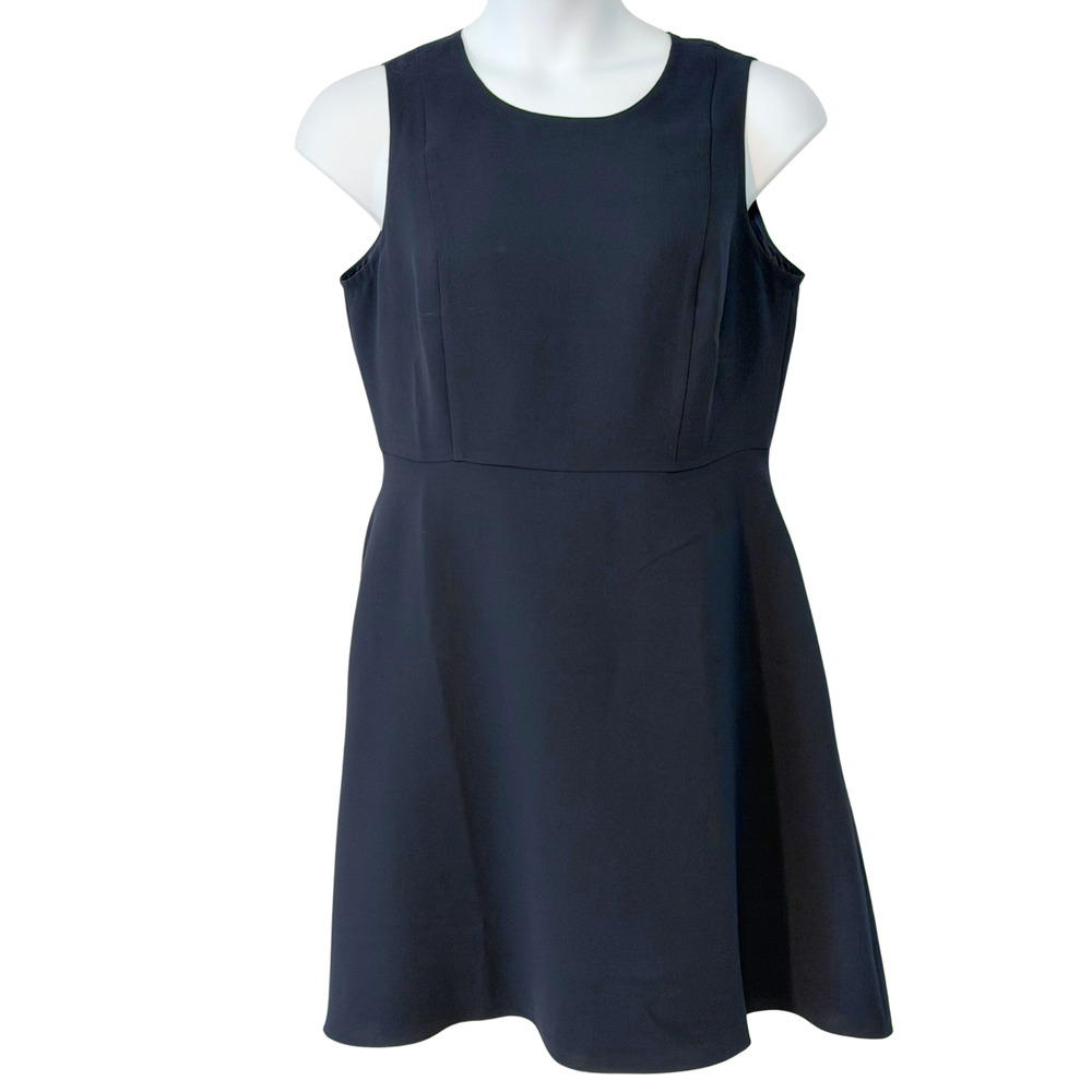 Talbots Petites Sz 14P Sheath Dress Flared Skirt Above-Knee Navy Career Chic